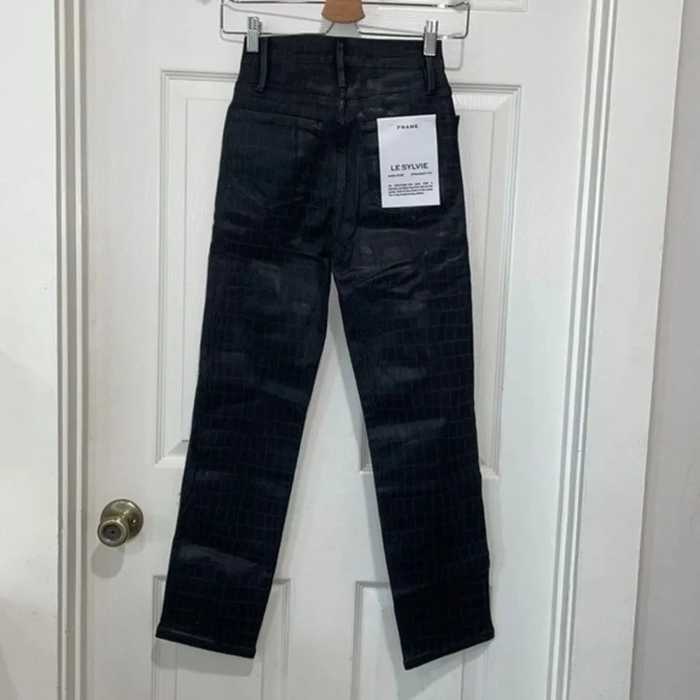 FRAME Womens Size 24 Black Le Sylvie Coated Ankle Straight Leg Jeans - Picture 4 of 9